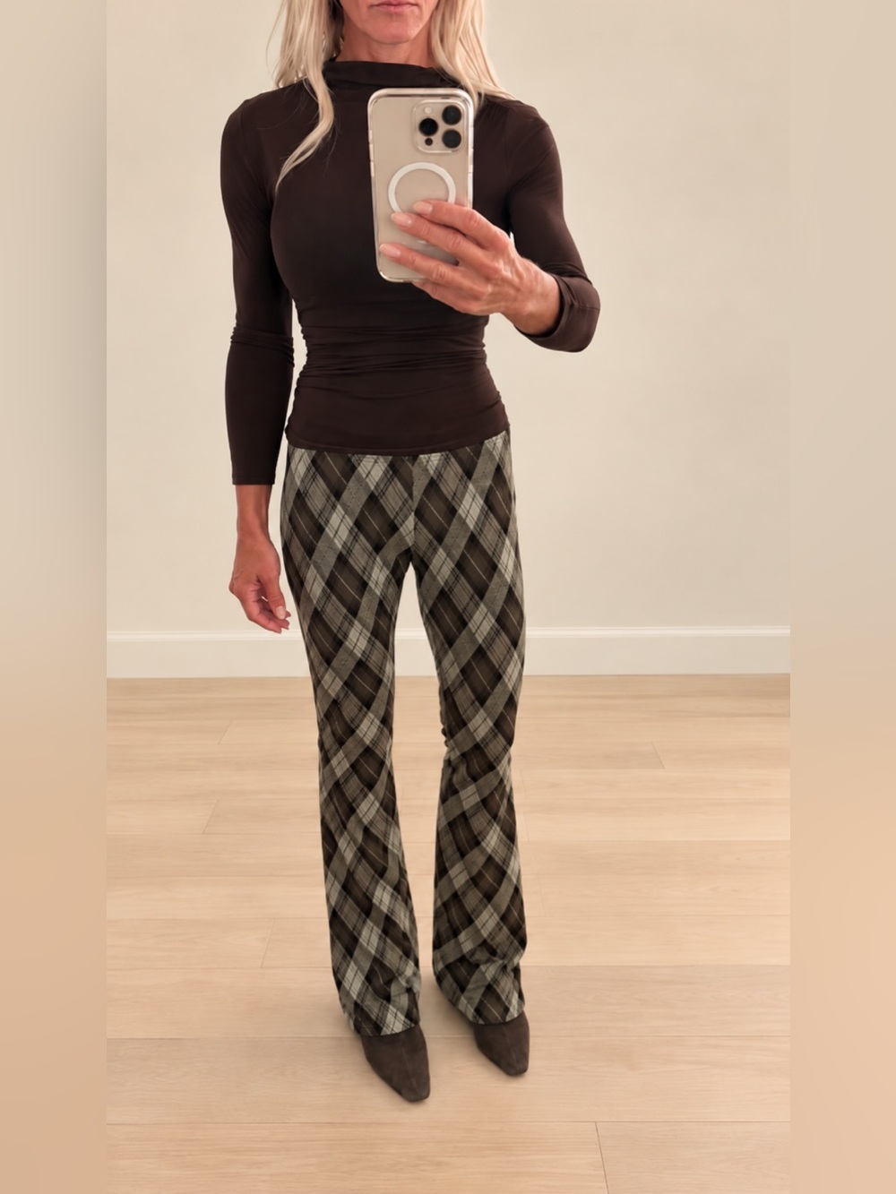 PLAID IS TRENDING FOR FALl Free People Plaid Flare Pants Olive– XS – NWT
